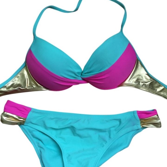The Bikini Lab Other - Bright mint, pink and gold bikini WORN ONCE